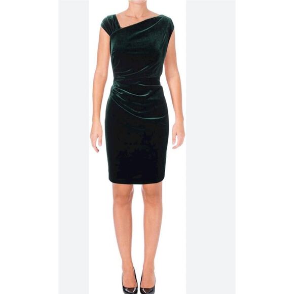 Lauren Ralph‎ Lauren Sheath Dress 16 Plus Emerald Green Stretch Velvet Party NEW - Picture 9 of 10